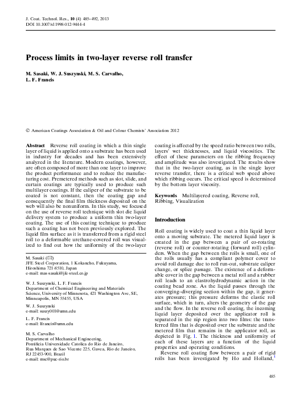(PDF) Process limits in two-layer reverse roll transfer
