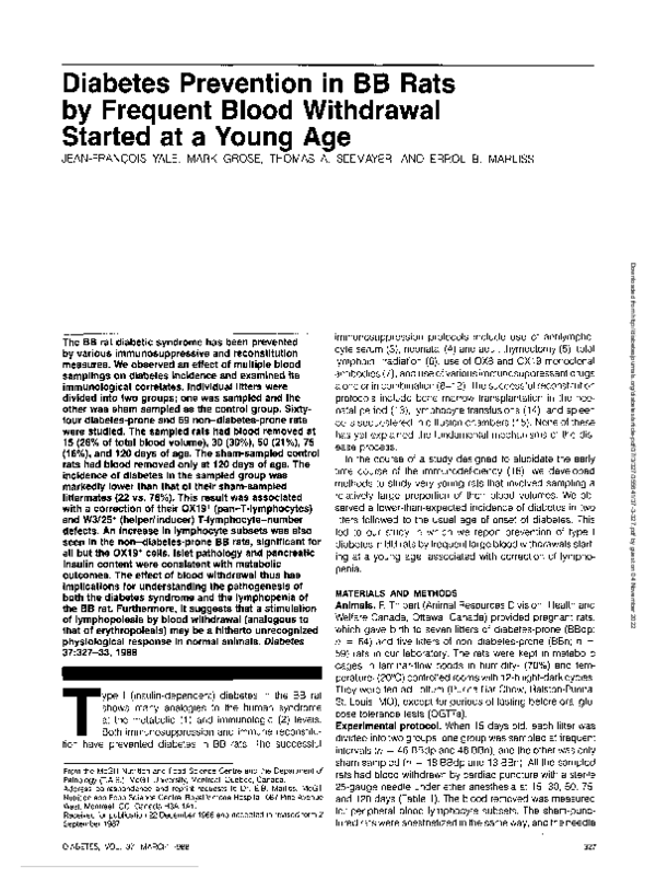 (PDF) Diabetes prevention in BB rats by frequent blood withdrawal ...