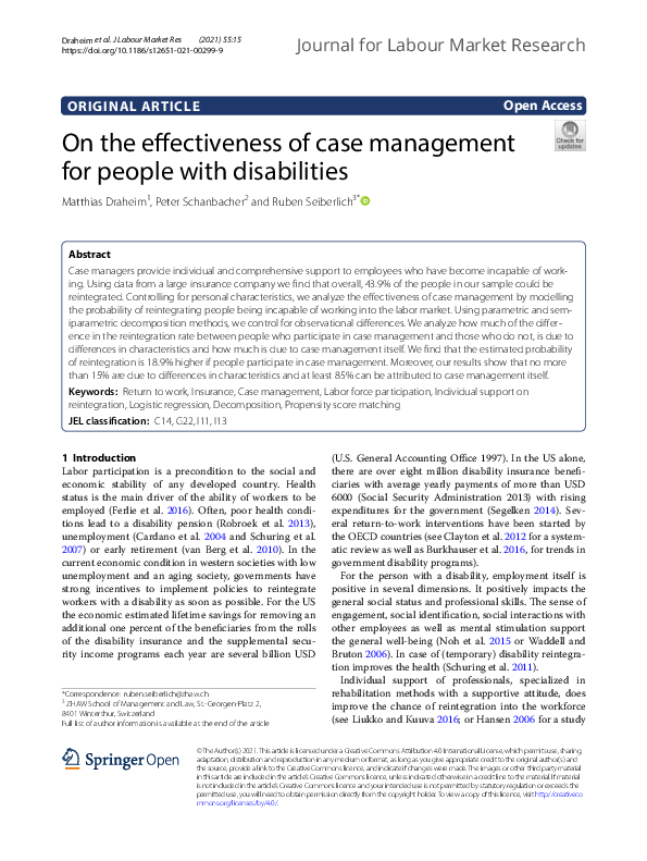 (PDF) On the effectiveness of case management for people with disabilities