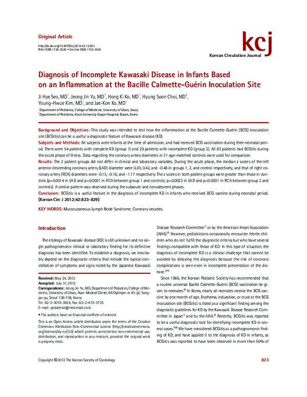 (PDF) Diagnosis of incomplete kawasaki disease in infants based on an ...