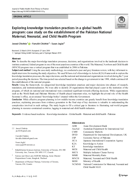 (PDF) Exploring knowledge translation practices in a global health ...
