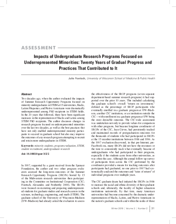 (PDF) Impacts of Undergraduate Research Programs Focused on ...