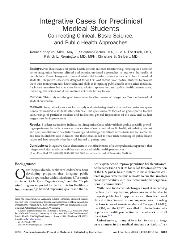 (PDF) Integrative Cases for Preclinical Medical Students