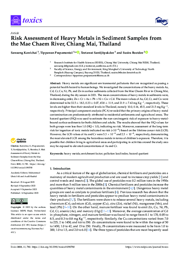 (PDF) Risk Assessment of Heavy Metals in Sediment Samples from the Mae ...