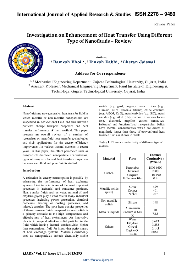 (PDF) Investigation on Enhancement of Heat Transfer Using Different ...