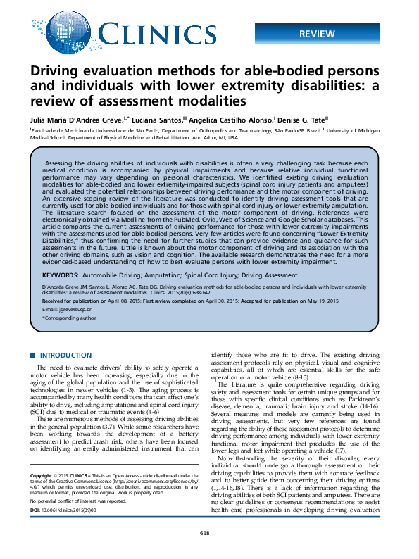 (PDF) Driving evaluation methods for able-bodied persons and ...