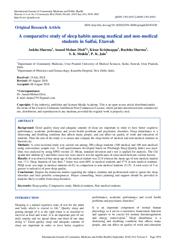 (PDF) A comparative study of sleep habits among medical and non-medical ...