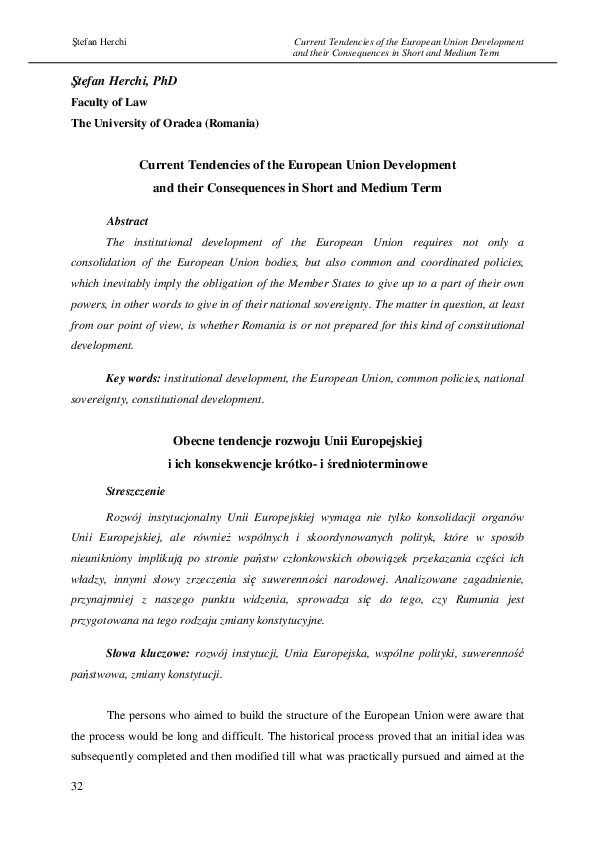 (PDF) Current Tendencies of the European Union Development and their ...