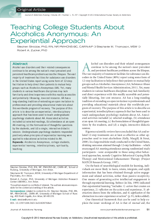 (PDF) Teaching College Students About Alcoholics Anonymous
