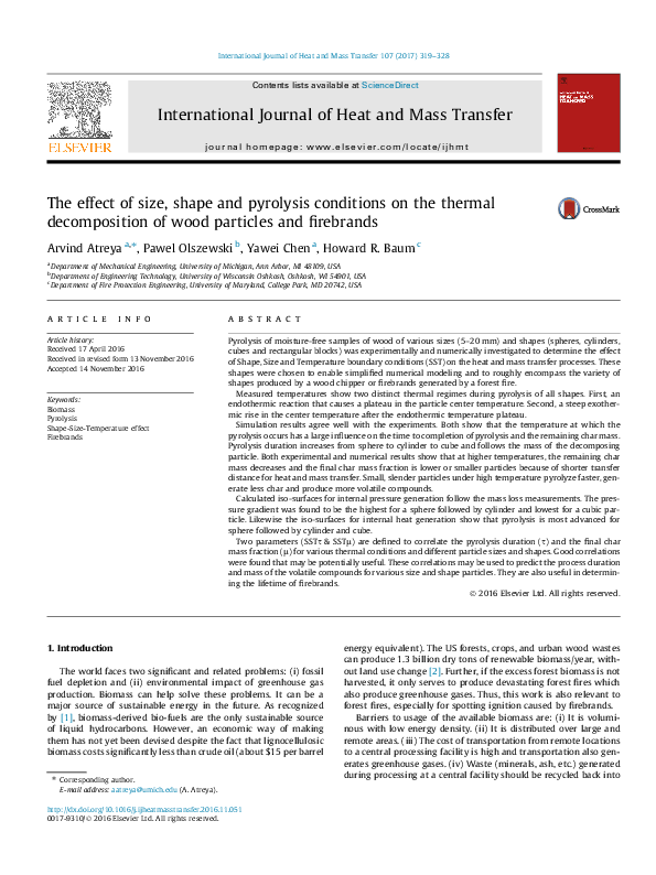 (PDF) The effect of size, shape and pyrolysis conditions on the thermal ...