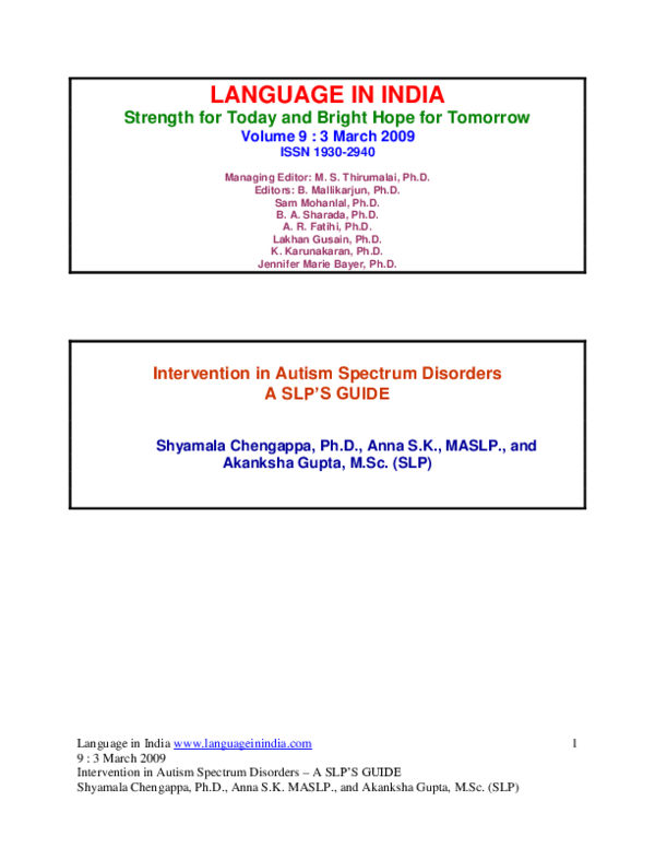 (PDF) Intervention in Autism Spectrum Disorders A SLP'S GUIDE