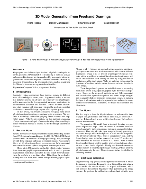 (PDF) 3D Model Generation from Freehand Drawings