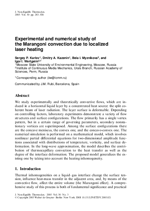(PDF) Experimental and Numerical Study of Marangoni Convection in a ...