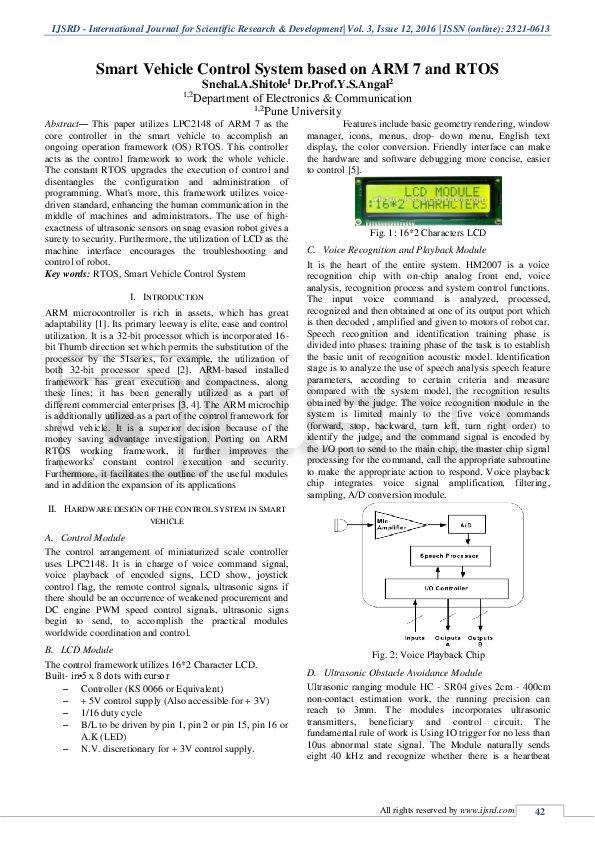 (PDF) Smart Vehicle Control System based on ARM 7 and RTOS