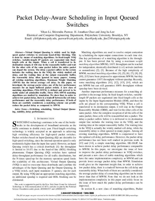 (PDF) NXG06-5: Packet Delay-Aware Scheduling in Input Queued Switches