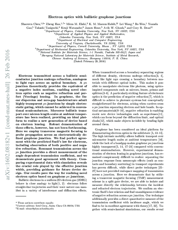 (PDF) Electron optics with p-n junctions in ballistic graphene