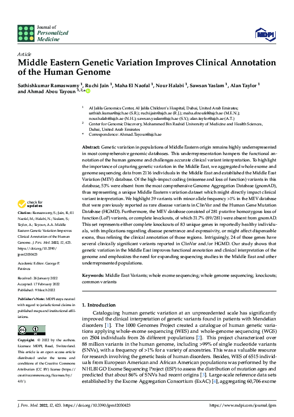 (PDF) Middle Eastern Genetic Variation Improves Clinical Annotation of ...