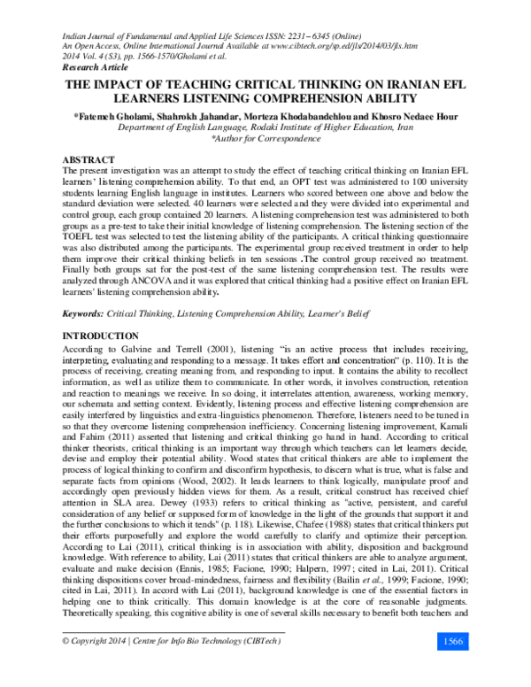(PDF) The Impact of Teaching Critical Thinking on Iranian Efl Learners ...