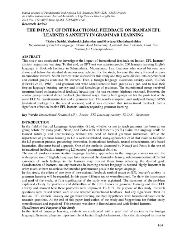 (PDF) The Impact of Interactional Feedback on Iranian Efl Learner's ...