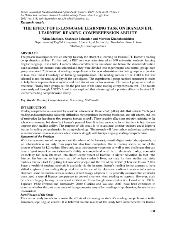 (PDF) The Effect of E-Language Learning Task on Iranian Efl Learners ...