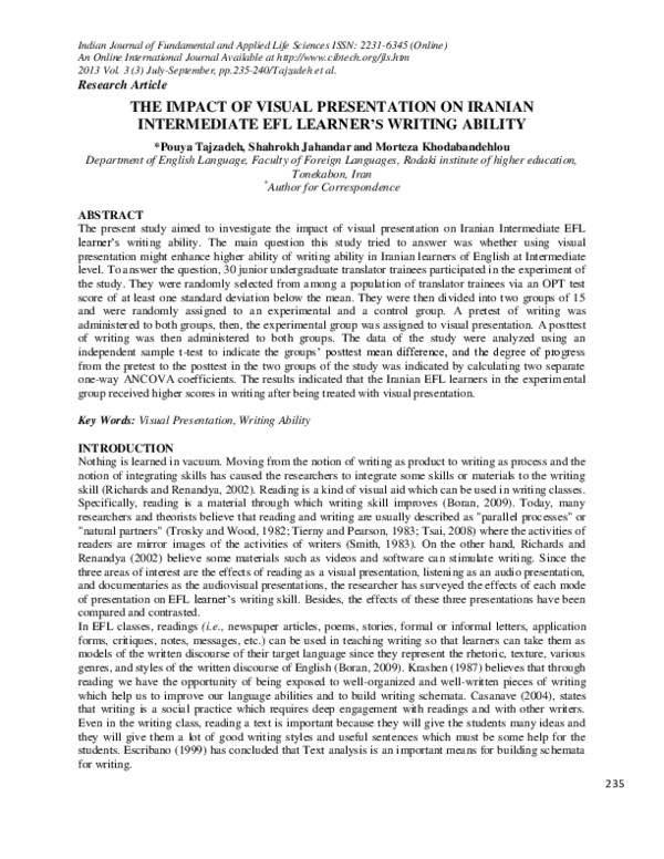 (PDF) The Impact of Visual Presentation on Iranian Intermediate Efl ...
