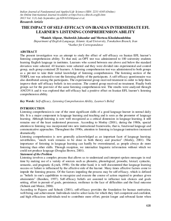 (PDF) The Impact of Self-Efficacy on Iranian Intermediate Efl Learner's ...