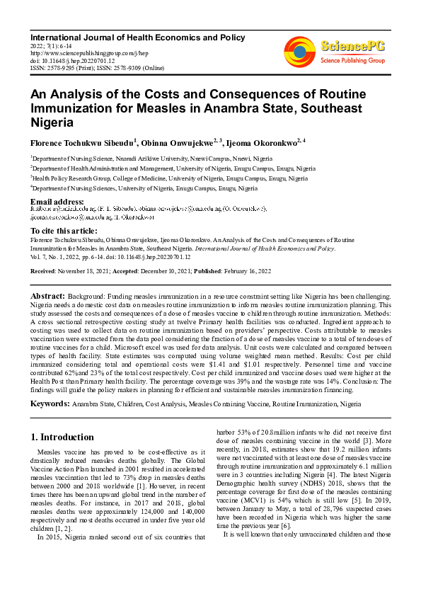 (PDF) An Analysis of the Costs and Consequences of Routine Immunization ...