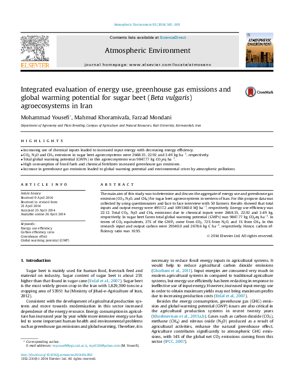 (PDF) Integrated evaluation of energy use, greenhouse gas emissions and ...