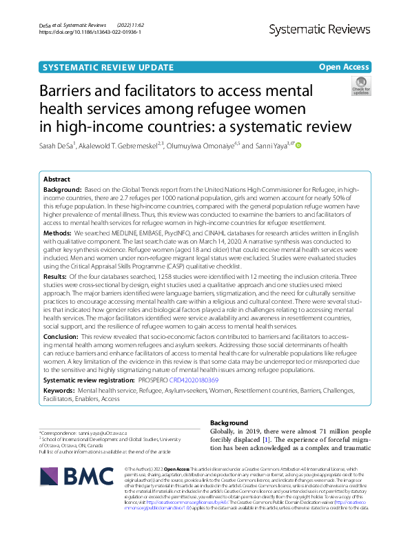 (PDF) Barriers and facilitators to access mental health services among ...