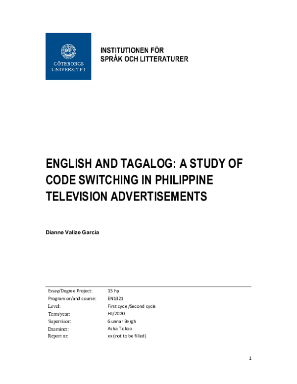 (PDF) English and Tagalog: A Study of Code Switching in Philippine ...