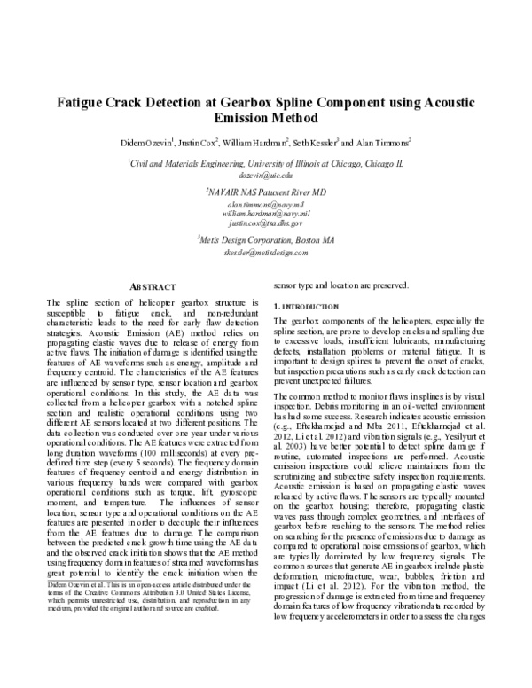 (PDF) Fatigue crack detection at gearbox spline component using ...
