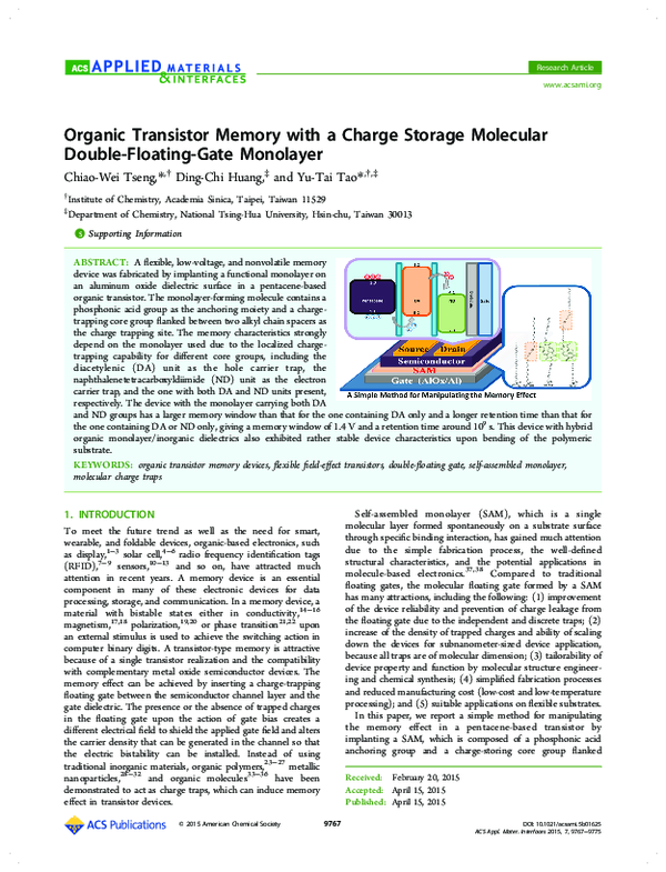(PDF) Organic Transistor Memory with a Charge Storage Molecular Double ...