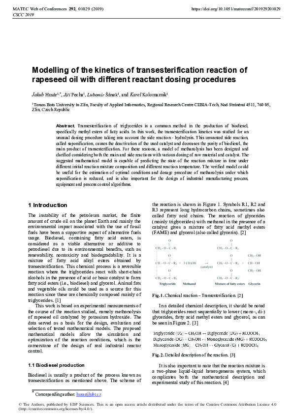 Modelling of the kinetics of transesterification reaction of rapeseed oil with different reactant dosing procedures