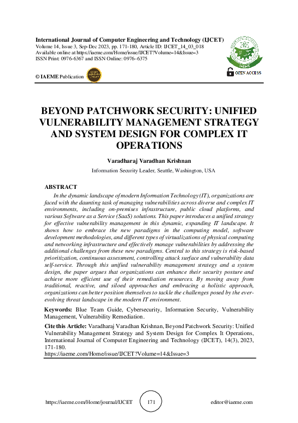 (PDF) Unified Vulnerability Management Strategy for Complex IT Systems