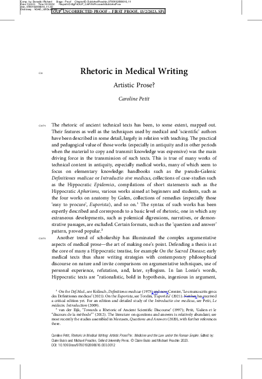 (PDF) Rhetoric in Medical Writing: Artistic Prose?