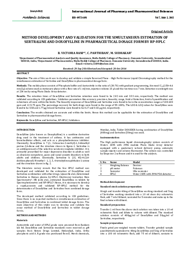 (PDF) METHOD DEVELOPMENT AND VALIDATION FOR THE SIMULTANEOUS ESTIMATION ...
