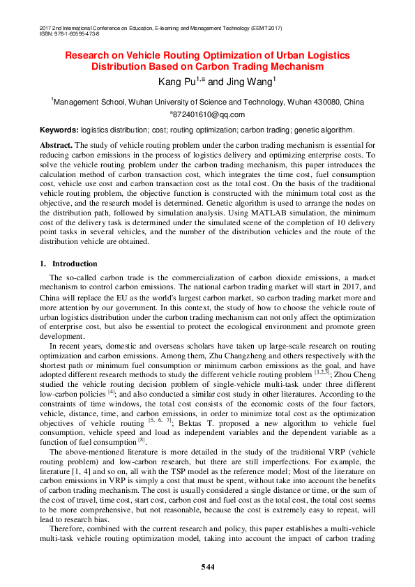 (PDF) Research on Vehicle Routing Optimization of Urban Logistics ...