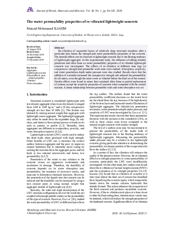 (PDF) The water permeability properties of re-vibrated lightweight concrete