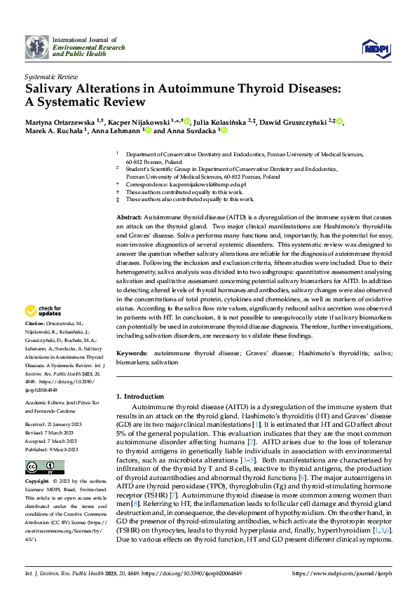(PDF) Salivary Alterations in Autoimmune Thyroid Diseases: A Systematic ...