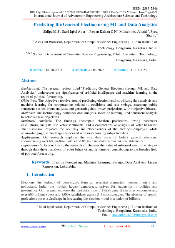 (PDF) Predicting the General Election using ML and Data Analytics