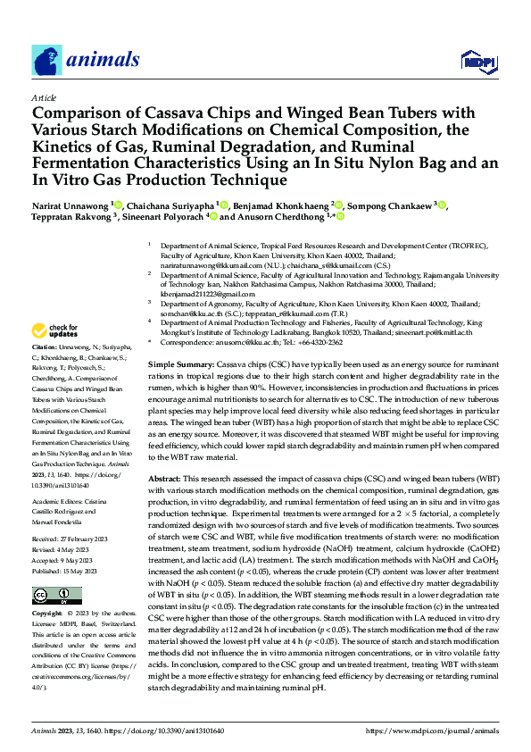 (PDF) Comparison of Cassava Chips and Winged Bean Tubers with Various