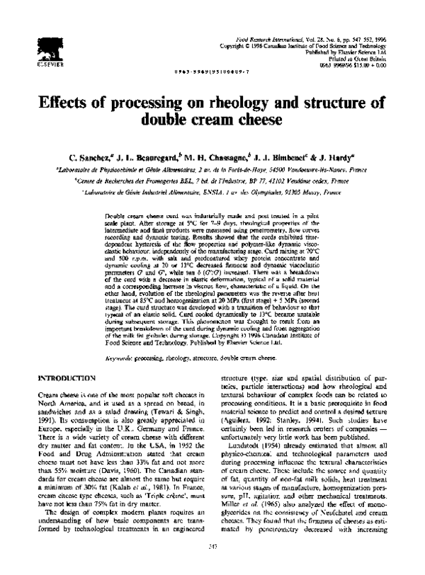 (PDF) Effects of processing on rheology and structure of double cream ...