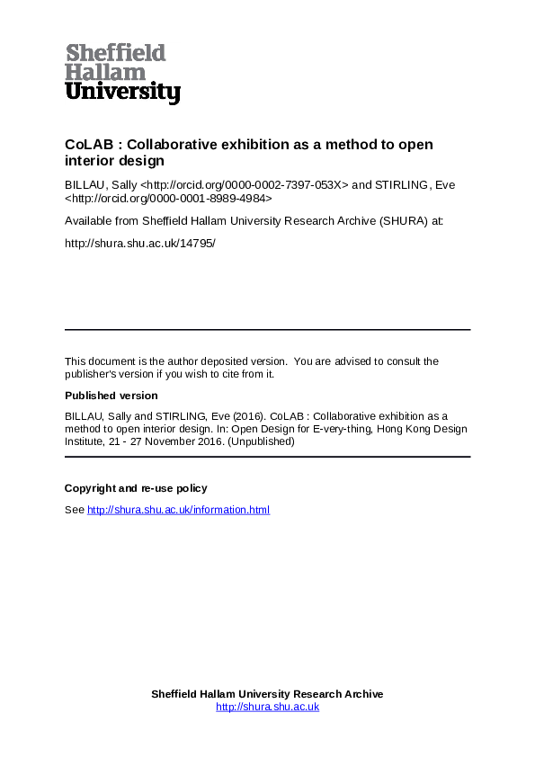 (PDF) CoLAB – Collaborative exhibition as a method to open interior design