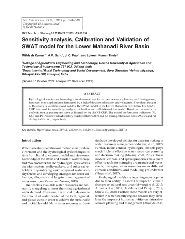(PDF) Sensitivity analysis, Calibration and Validation of SWAT model ...