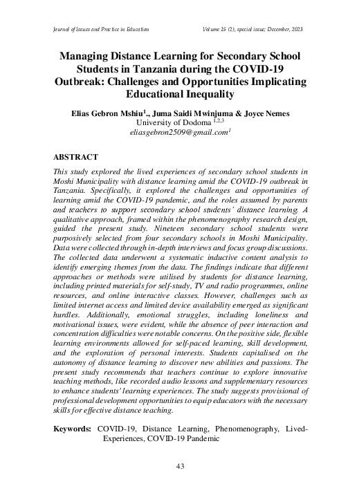 (PDF) Managing Distance Learning for Secondary School Students in ...