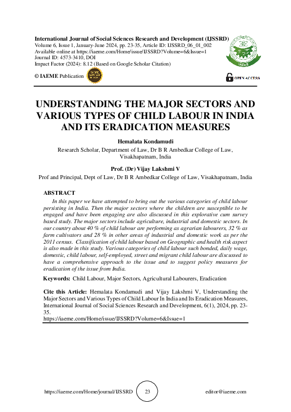 (PDF) UNDERSTANDING THE MAJOR SECTORS AND VARIOUS TYPES OF CHILD LABOUR ...