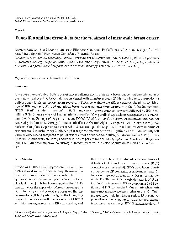 (PDF) Tamoxifen and interferon-beta for the treatment of metastatic ...