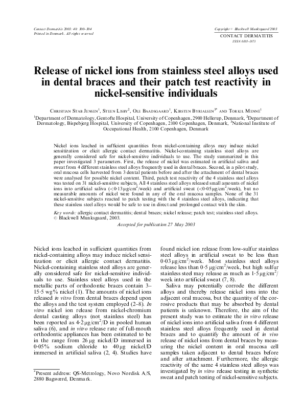 (PDF) Release of nickel ions from stainless steel alloys used in dental ...