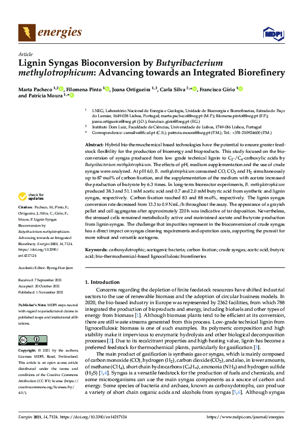 (PDF) Lignin Syngas Bioconversion by Butyribacterium methylotrophicum ...