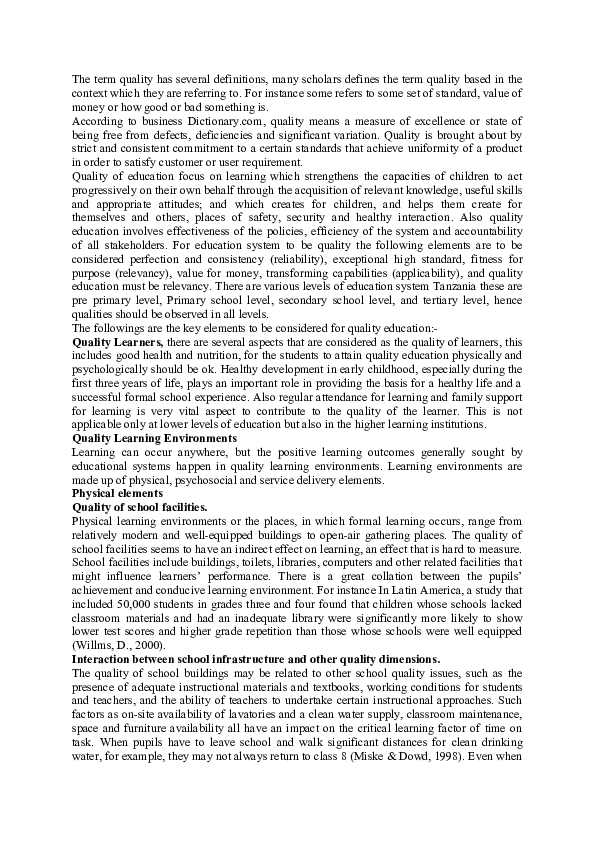 (DOC) QUALITY OF EDUCATION IN TANZANIA